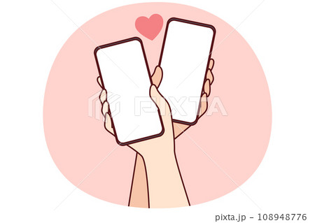 Couple hands with cellphones and internet dating Couple hands with cellphones and internet dating 108948776