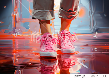Pink sneakers on a dancer close up 108948841