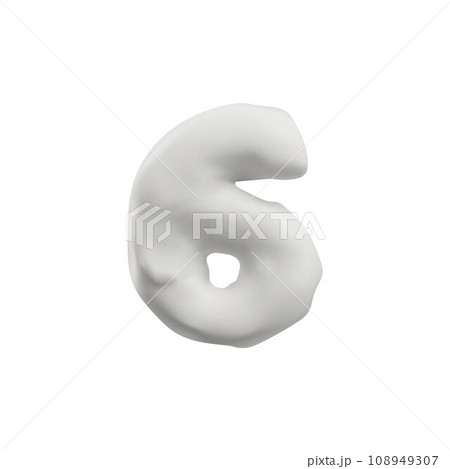 Realistic plasticine white number six, vector 3D numeric symbol 6 from dough texture, child creation modeling sculpting Realistic plasticine white number six, vector 3D numeric symbol 6 from dough texture, child creation modeling sculpting 108949307