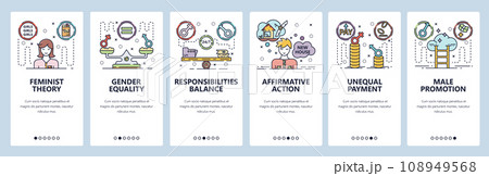 Mobile app onboarding screens. Feminism and sex rights, man and woman equality. Menu vector banner template for website and mobile development. Web site design flat illustration Mobile app onboarding screens. Feminism and sex rights, man and woman equality. Menu vector banner template for website and mobile development. Web site design flat illustration 108949568