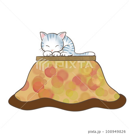 こたつの上で温まっているネコのイラスト こたつの上で温まっているネコのイラスト 108949826