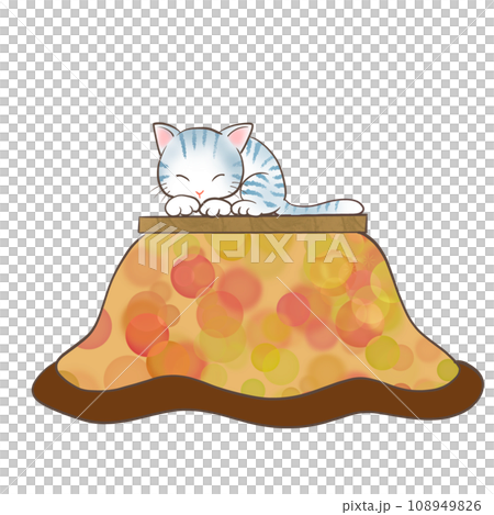 こたつの上で温まっているネコのイラスト こたつの上で温まっているネコのイラスト 108949826