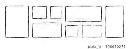 Chalk rectangle frames set. Hand drawn pencil square borders. Ink empty square stamp. Grunge black text frame. Rubber stamp imprint. Rectangle boxes. Vector illustration isolated on white background 108950271