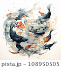 Colorful japanese Koi/carp fish in the wave  108950505
