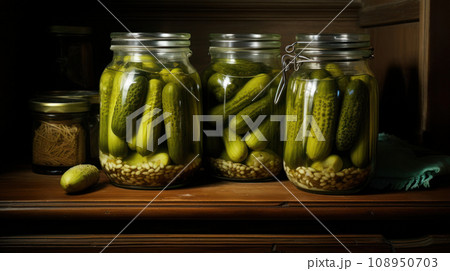 Pickled cucumbers in a glass jar 108950703