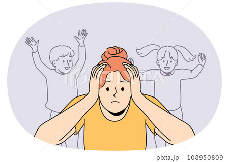 Stressed woman suffer from noisy kids 108950809