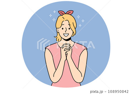 Smiling woman with hands in prayer 108950842