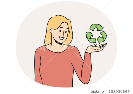 Smiling woman with recycling symbol 108950847