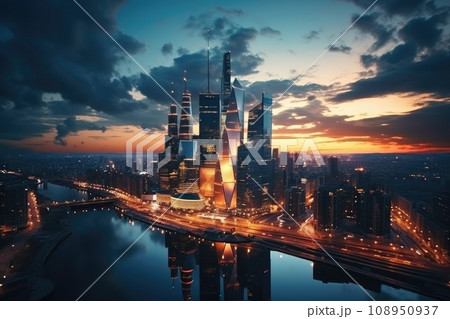 Skyscrapers in the center business park district. Business landscape background. Generative AI 108950937