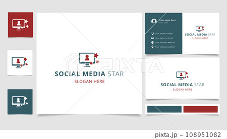 Social media star logo design with editable slogan. Branding book and business card template. 108951082