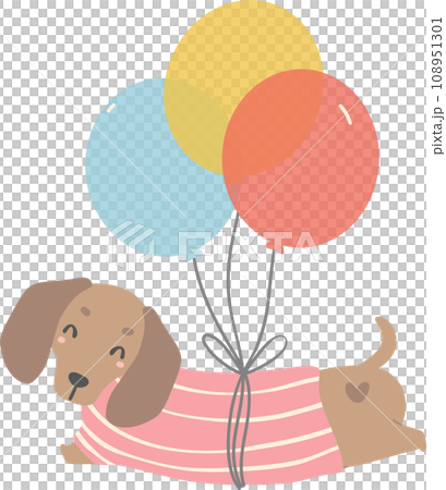 Birthday Dog, Cute Dachshund Sausage Dog with balloons , Festive and Playful Pet in Colorful Party Theme 108951301