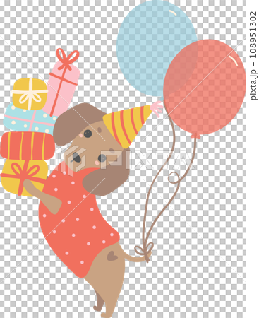Birthday Dog, Cute Dachshund Sausage Dog with balloons , Festive and Playful Pet in Colorful Party Theme Birthday Dog, Cute Dachshund Sausage Dog with balloons , Festive and Playful Pet in Colorful Party Theme 108951302