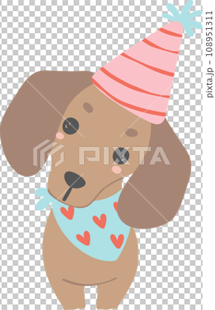 Birthday Dog, Cute Dachshund Sausage Dog with balloons , Festive and Playful Pet in Colorful Party Theme 108951311