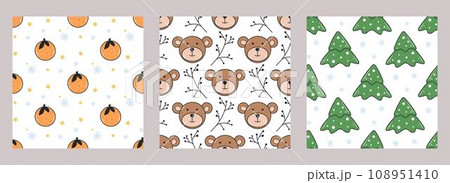 Winter seamless patterns with teddy set 108951410