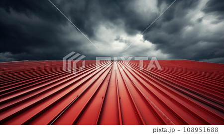 A red metal sheet roof and sky 108951688