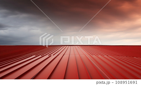 A red metal sheet roof and sky 108951691
