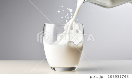 Pouring milk into a glass on a white background 108951748