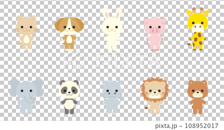 可愛い動物のイラスト セット 白背景 ベクター クリップアート 全身 可愛い動物のイラスト セット 白背景 ベクター クリップアート 全身 108952017