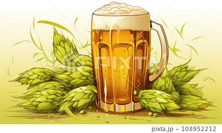 Hop flower with the craft beer glass Hop flower with the craft beer glass 108952212