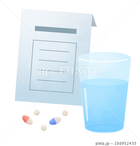 飲み薬の入った袋と水 108952435