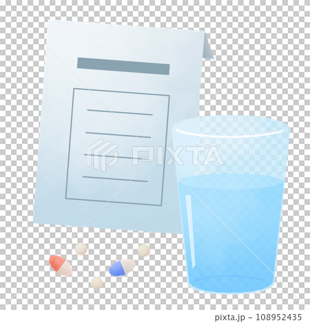 飲み薬の入った袋と水 108952435