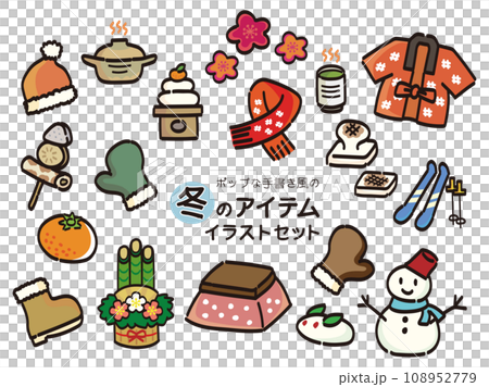 Pop hand-drawn style winter item illustration set Pop hand-drawn style winter item illustration set 108952779