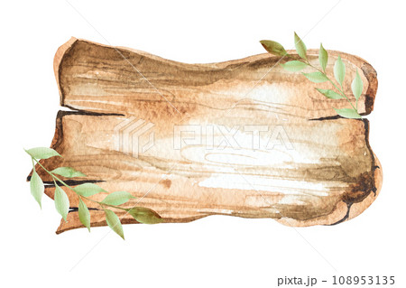Watercolor illustration of antique birch bark, scroll, tree bark with place for text, hand drawn 108953135