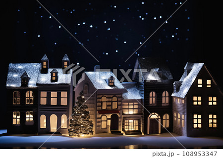 クリスマスの夜の可愛いミニチュアの家 108953347