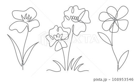 Flowers One line drawing isolated on white background Flowers One line drawing isolated on white background 108953546