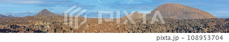 Panoramic view over the barren volcanic Timanfaya National Park on Lanzarote 108953704