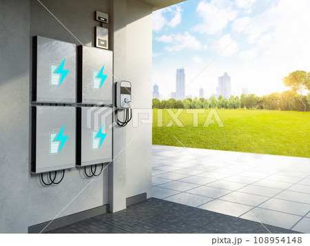 Home garage with ev charger and energy storage system 108954148