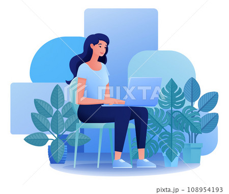 Woman Using Laptop Computer Cartoon Illustration Woman Using Laptop Computer Cartoon Illustration 108954193