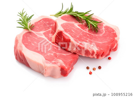 Raw veal beef meat steaks like chateau mignon, t-bonnet, tomahawk, striploin, tenderloin, tenderloin, new york steak. 108955216