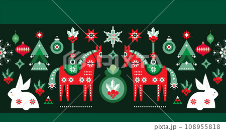 Christmas flat boeder pattern 2のイラスト素材 [108955818] - PIXTA