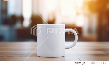 White Mug Mockup Against the Background of Blurred Lights 108956545