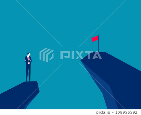 Man on a mountain peak looking at the flag on another peak. Business vector illustration Man on a mountain peak looking at the flag on another peak. Business vector illustration 108956592