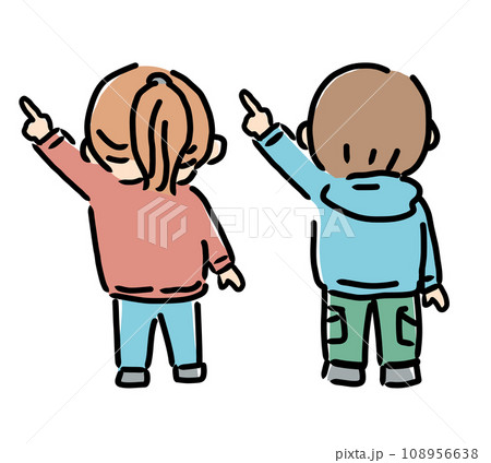 左上を指差している男の子と女の子の全身イラストのイラスト素材 [108956638] - PIXTA