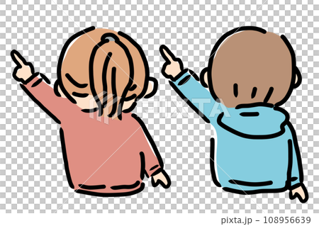 左上を指差している男の子と女の子の上半身イラスト 左上を指差している男の子と女の子の上半身イラスト 108956639