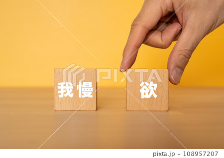 欲と書かれたブロックを掴む手 108957207