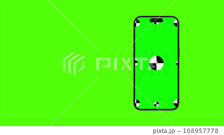 Smartphone green screen rotating on green background. Smartphone motion graphic. 3D rendering. Computer generated image. Easy customizable. 3D Illustration. 108957778