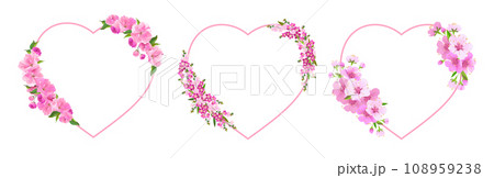 vector heart with pink cherry and forget-me-nots on a white background 108959238