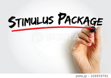 Stimulus Package - economic measures put together by a government to stimulate a struggling economy, text concept background 108959792