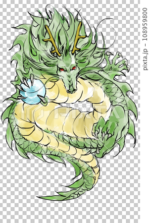 水彩風の龍のかっこいいイラスト 水彩風の龍のかっこいいイラスト 108959800