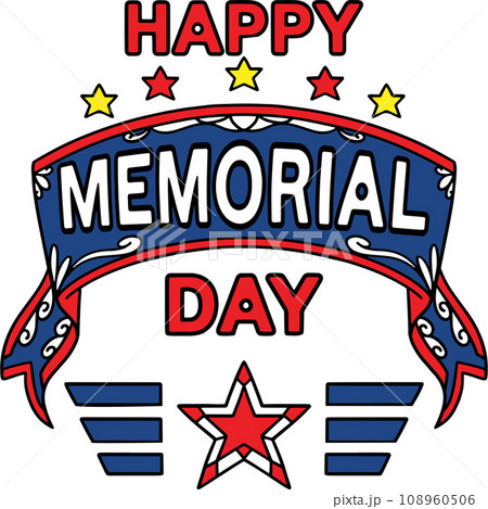 Happy Memorial Day with Army Star Cartoon Clipart 108960506