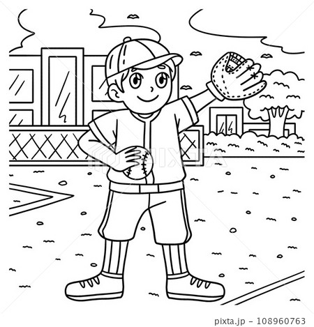 Baseball Boy Pitcher Coloring Page for Kids Baseball Boy Pitcher Coloring Page for Kids 108960763