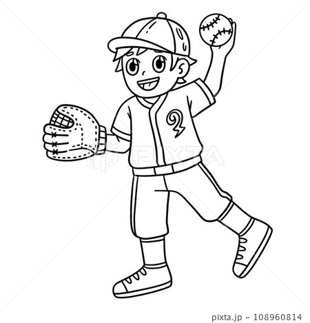 Baseball Boy Pitching Isolated Coloring Page  108960814