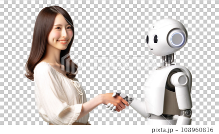 Woman shaking hands with a robot 108960816