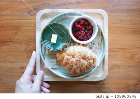 croissant ,French croissant or chocolate croissant or French bread with butter and blueberry dressing croissant ,French croissant or chocolate croissant or French bread with butter and blueberry dressing 108960848
