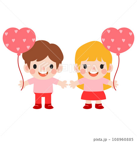 happy valentines day teen couple clipart. Romantic girl and boy giving heart gift 108960885