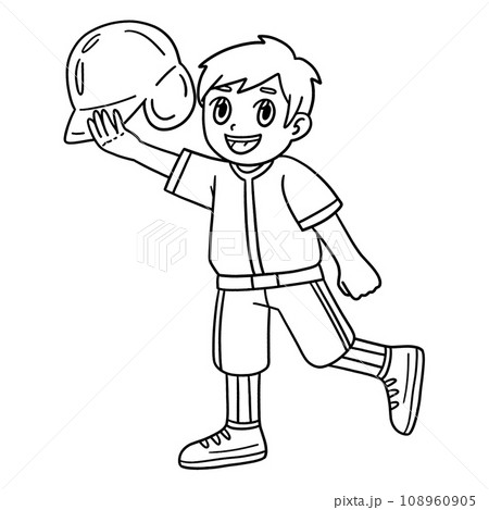 Boy Wearing Baseball Helmet Isolated Coloring Page 108960905